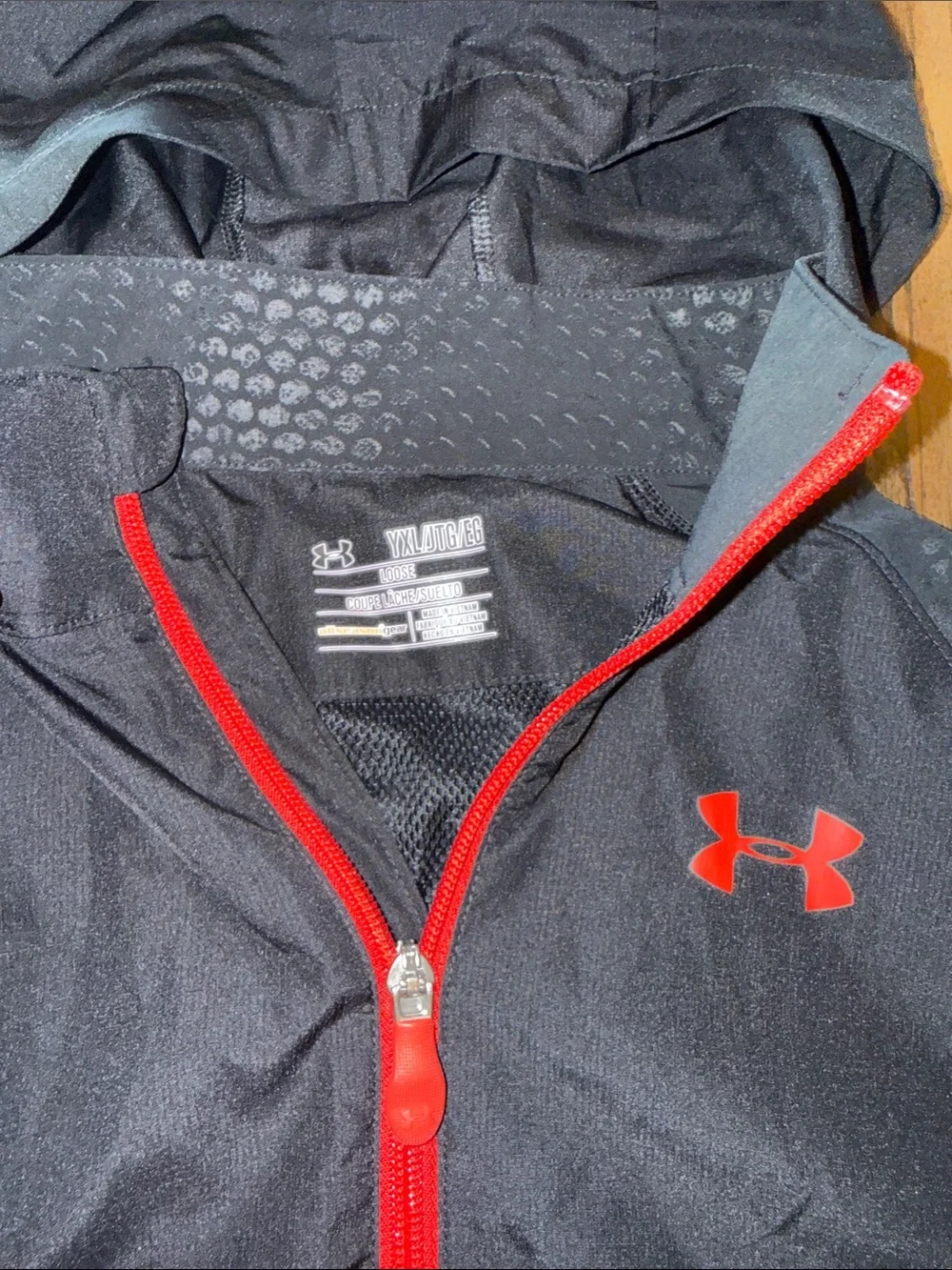 Under Armour Black Hooded Windbreaker with Red Trim